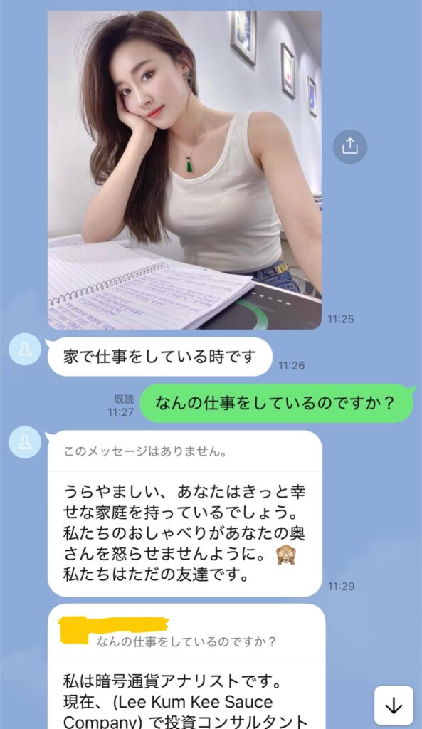 LINEで職業は暗号通貨アナリストと名乗る綺麗なお姉さん
